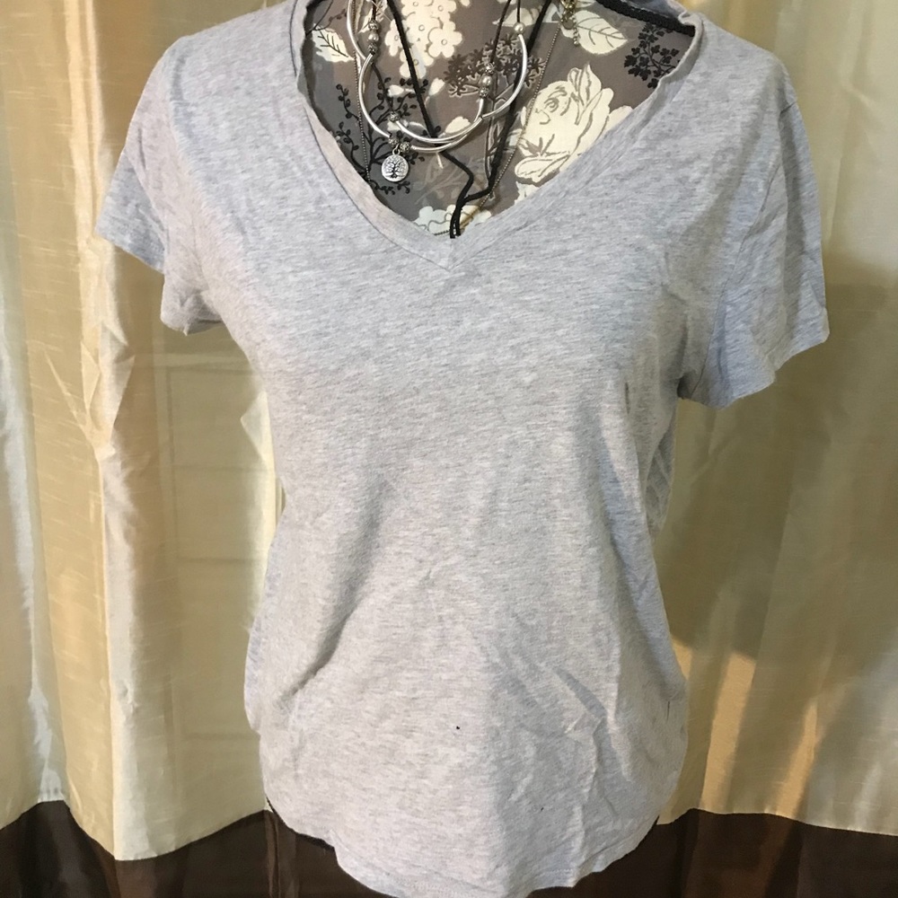 Deep v-neck grey tee shirt